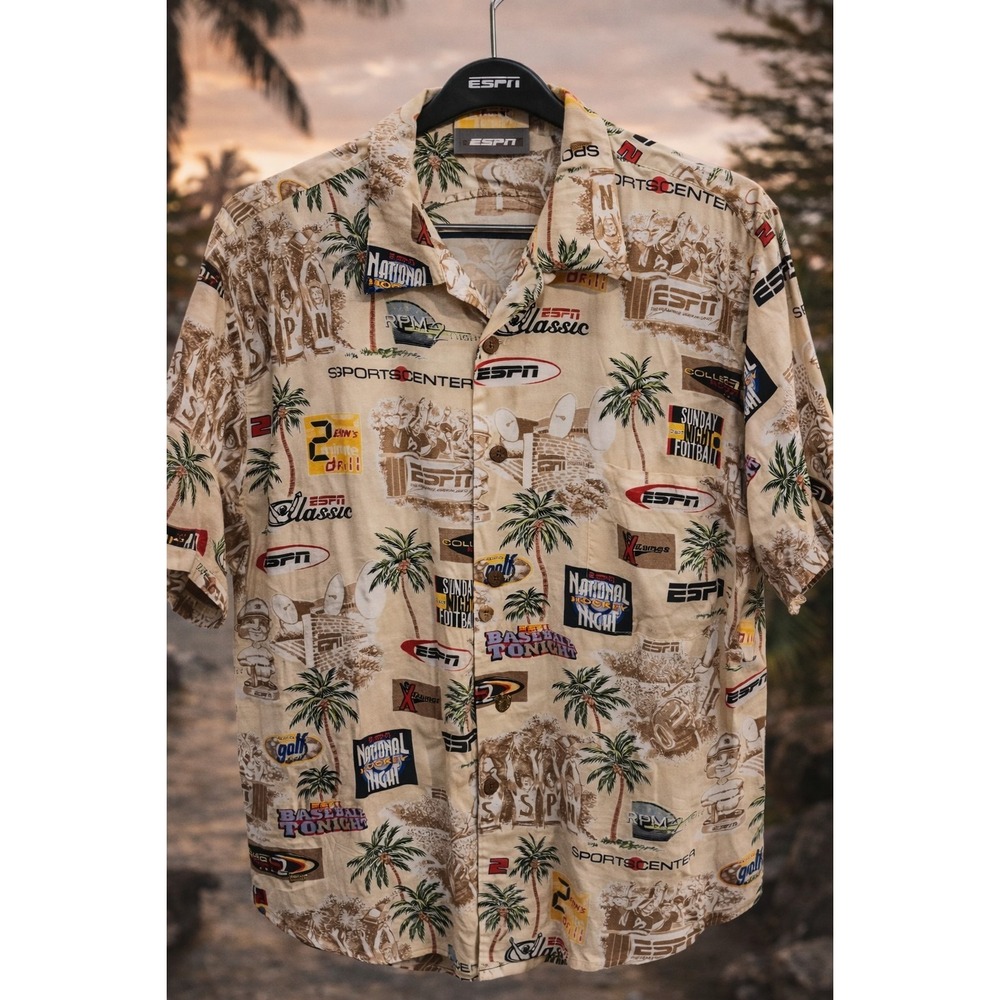 Vintage 90s ESPN All Over Print Shirt XL SportsCenter X Games AOP Button Up